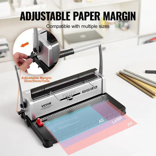 Alt view image 3 of 7 - Coil Binding Machine, Manual Book Maker 34-Holes Binding 120 Sheets, Punch Binder with Adjustable Side Margin, for Letter Size, A4, A5