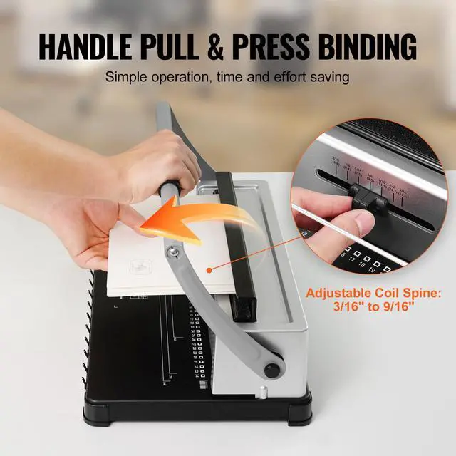 Alt view image 4 of 7 - Coil Binding Machine, Manual Book Maker 34-Holes Binding 120 Sheets, Punch Binder with Adjustable Side Margin, for Letter Size, A4, A5