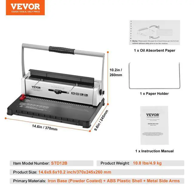 Alt view image 7 of 7 - Coil Binding Machine, Manual Book Maker 34-Holes Binding 120 Sheets, Punch Binder with Adjustable Side Margin, for Letter Size, A4, A5