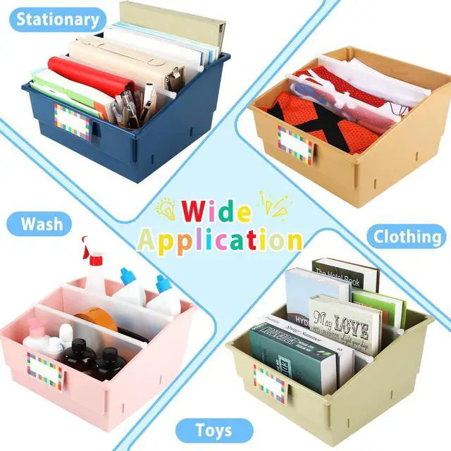 Alt view image 4 of 7 - 6 Pack Extra Large Picture Book Bin with Dividers 13.5 x 13.5 x 7.75 in Plastic Classroom Book Bin Holder Storage Organizer with Labels for School Library Magazines Supplies(Vintage)