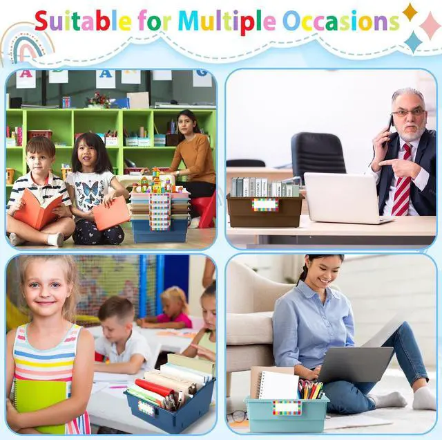 Alt view image 7 of 7 - 6 Pack Extra Large Picture Book Bin with Dividers 13.5 x 13.5 x 7.75 in Plastic Classroom Book Bin Holder Storage Organizer with Labels for School Library Magazines Supplies(Vintage)