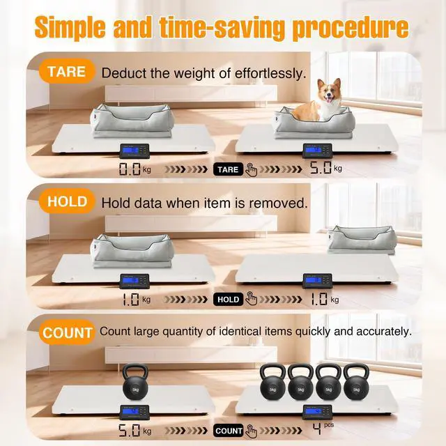 Alt view image 4 of 7 - Dog Weight Scale for Large Breed Precision Dog Scale - 1100lb x 0.2lb Precision Pet Scale, Livestock Weight Scale with Large Stainless Steel Platform 41 x 21, Vet Scale for Dog, Sheep