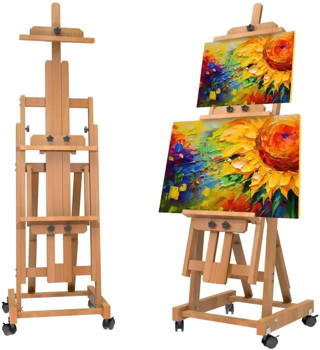 Main image of H-Frame Multifunctional Easel, Foldable & Adjustable (Vertical to Horizontal), Holds Two Canvases (Up to 77 Inches), Professional H-Frame Art Easel for Adults