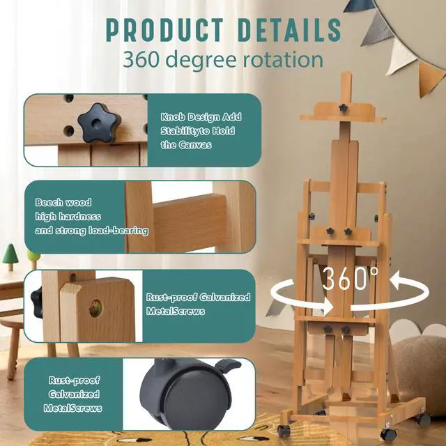Alt view image 3 of 6 - H-Frame Multifunctional Easel, Foldable & Adjustable (Vertical to Horizontal), Holds Two Canvases (Up to 77 Inches), Professional H-Frame Art Easel for Adults