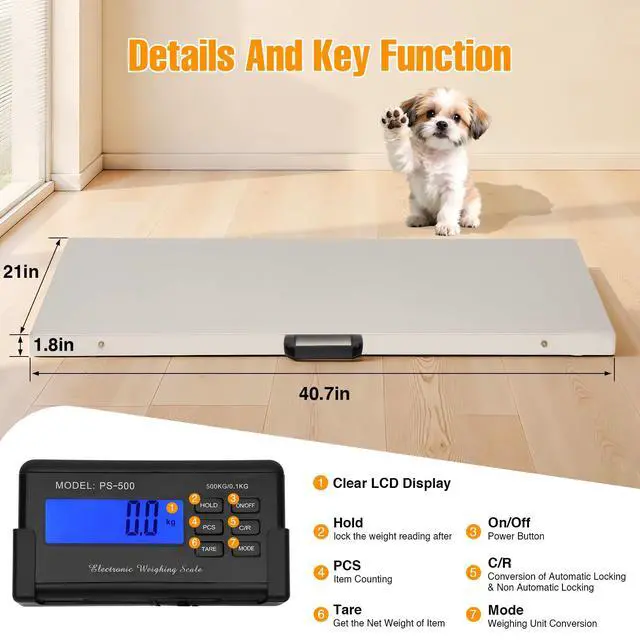 Alt view image 6 of 7 - Dog Weight Scale for Large Breed Precision Dog Scale - 1100lb x 0.2lb Precision Pet Scale, Livestock Weight Scale with Large Stainless Steel Platform 41 x 21, Vet Scale for Dog, Sheep