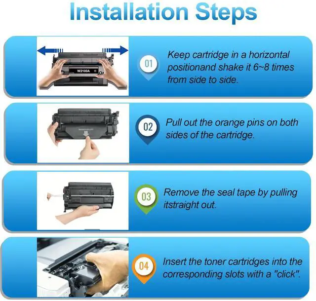 Alt view image 7 of 7 - 210A Toner Cartridge With Chip 4-pack High Yield Replacement for HP 210A W2100A W2101A W2102A W2103A 210X Compatible with HP Color Laser Jet Pro MFP 4301fdw 4201dw 4201dn 4301fdn Printer(B/C/M/Y)