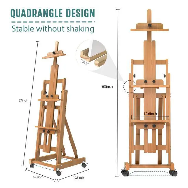 Alt view image 6 of 6 - H-Frame Multifunctional Easel, Foldable & Adjustable (Vertical to Horizontal), Holds Two Canvases (Up to 77 Inches), Professional H-Frame Art Easel for Adults