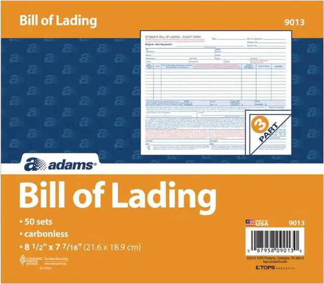 Main image of Bill of Lading Short Form,8.5 X 7.5 Inches,3-part,50-forms,White (9013),(Pack of 7)