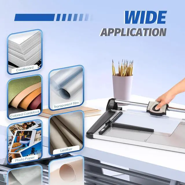 Alt view image 3 of 7 - Rotary Paper Trimmer, 15 Sheets Heavy Duty Paper Trimmer, 670mm(26.37") Cutting Length, Commercial Grade Rotary Paper Cutter for Home/Office/School, Black & Silver