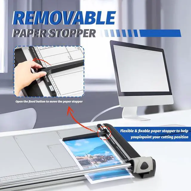 Alt view image 5 of 7 - Rotary Paper Trimmer, 15 Sheets Heavy Duty Paper Trimmer, 670mm(26.37") Cutting Length, Commercial Grade Rotary Paper Cutter for Home/Office/School, Black & Silver