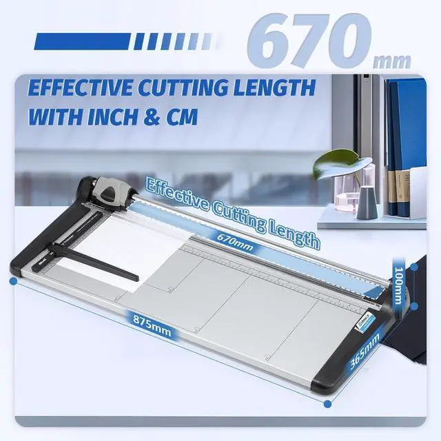 Alt view image 2 of 7 - Rotary Paper Trimmer, 15 Sheets Heavy Duty Paper Trimmer, 670mm(26.37") Cutting Length, Commercial Grade Rotary Paper Cutter for Home/Office/School, Black & Silver