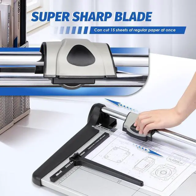 Alt view image 4 of 7 - Rotary Paper Trimmer, 15 Sheets Heavy Duty Paper Trimmer, 670mm(26.37") Cutting Length, Commercial Grade Rotary Paper Cutter for Home/Office/School, Black & Silver