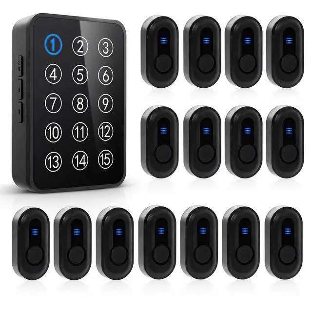 Main image of Wireless Caregiver Pager - 500ft Range Nurse Call System with LED Display, 15 Waterproof Call Buttons & 1 Receiver for Elderly, Patients, Disabled at Home, Hospital, Clinic