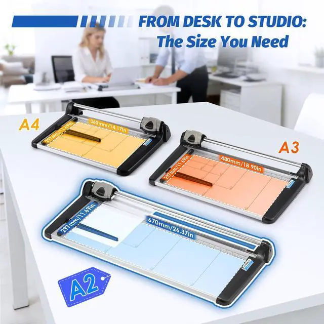 Alt view image 7 of 7 - Rotary Paper Trimmer, 15 Sheets Heavy Duty Paper Trimmer, 670mm(26.37") Cutting Length, Commercial Grade Rotary Paper Cutter for Home/Office/School, Black & Silver