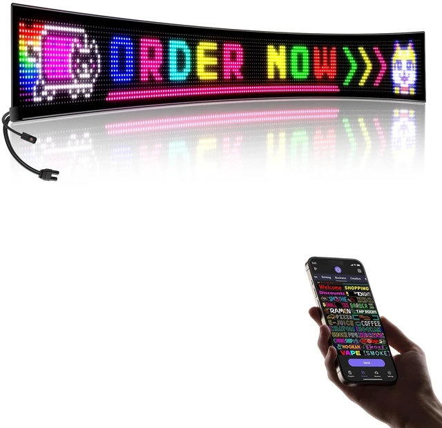 Main image of Large Programmable LED Sign, P10 Resolution Indoor Windows LED Signs, Bluetooth APP, for Business Bars Gaming Rooms Restaurants Festivals Cars (77"x 8")