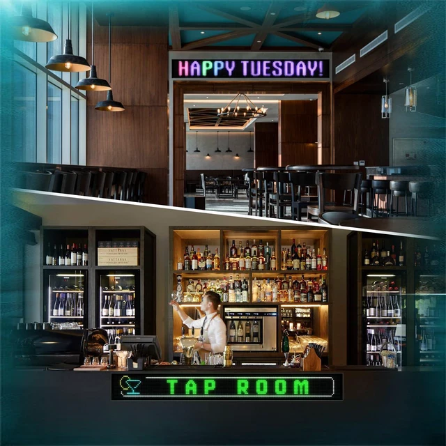 Alt view image 2 of 5 - Large Programmable LED Sign, P10 Resolution Indoor Windows LED Signs, Bluetooth APP, for Business Bars Gaming Rooms Restaurants Festivals Cars (77"x 8")