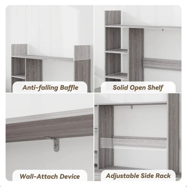 Alt view image 4 of 7 - 37.4 Desktop Bookshelf, 4-Tier Desk Hutch for Computer Monitor | Desk Hutch Dorm Fits 27" Monitor, Desk Hutch Top Only with 3 Shelves, Desk Display Rack for Dorm Room, Office, Wash Grey