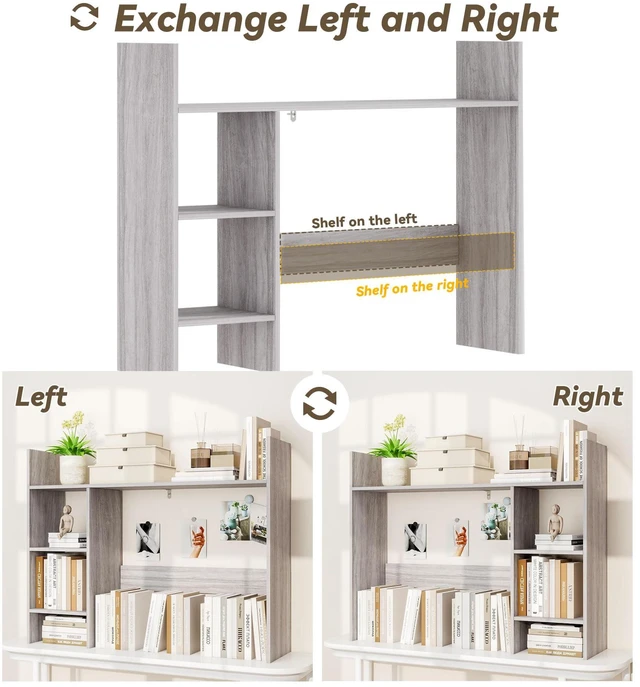 Alt view image 5 of 7 - 37.4 Desktop Bookshelf, 4-Tier Desk Hutch for Computer Monitor | Desk Hutch Dorm Fits 27" Monitor, Desk Hutch Top Only with 3 Shelves, Desk Display Rack for Dorm Room, Office, Wash Grey