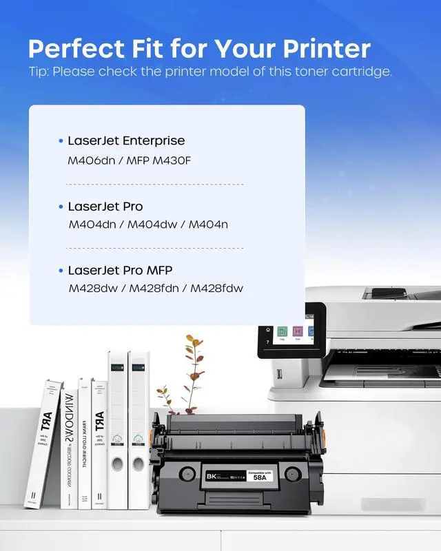 Alt view image 2 of 7 - 58A Toner Cartridge Black High Yield Compatible for HP 58A CF258A | 58X CF258X use with LaserJet MFP M428dw M428fdw M428fdn Pro M404n M404dn M404dw M304a Printer (4 Black, with Chip)
