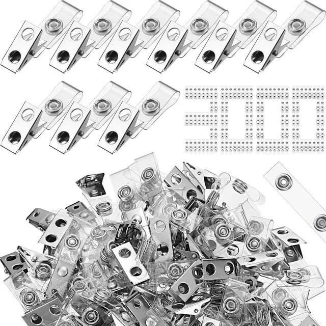 Main image of 3000 Pcs Metal Badge Clips Double Hole Name Tag Clips with Clear PVC Straps for ID Cards Badge Holders Office School Supplies (Silver)