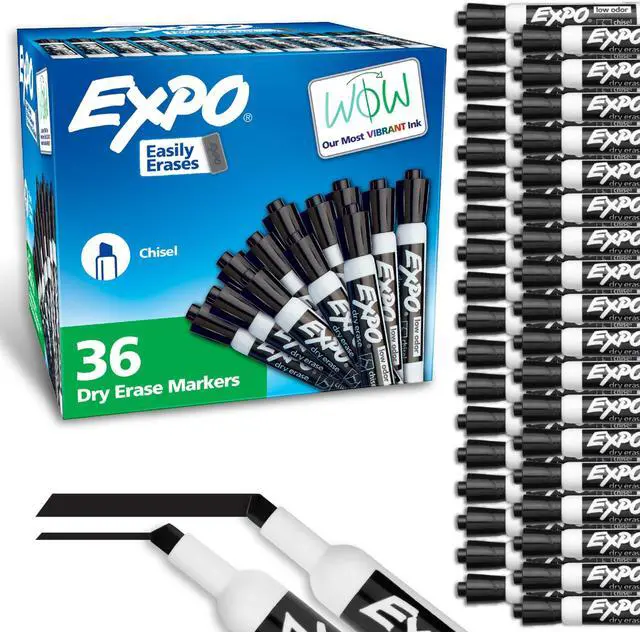 Main image of Dry Erase Markers Chisel Tip Black Low-Odor Perfect for Whiteboards Non-Porous Surfaces & Home Offices, 36 Count (Pack of 6)