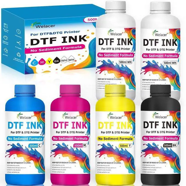 Main image of DTF Ink 6x500ml No Sediment Formula Ink Refill ET-8550 L1800 | Ink Kit for XP600,I3200,R1390,XP15000,ET2800,L800,L805 for All DTF Printers&Film,Clog-Resistant,Smooth Ink Flow(2Wh,CMYK)