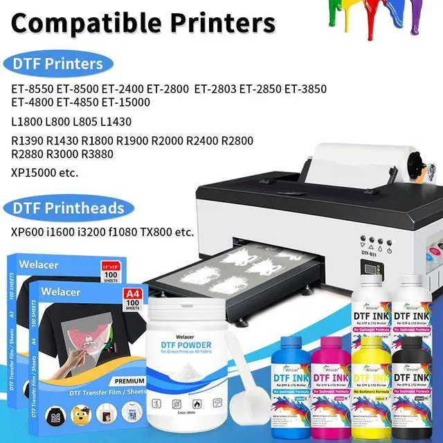 Alt view image 3 of 7 - DTF Ink 6x500ml No Sediment Formula Ink Refill ET-8550 L1800 | Ink Kit for XP600,I3200,R1390,XP15000,ET2800,L800,L805 for All DTF Printers&Film,Clog-Resistant,Smooth Ink Flow(2Wh,CMYK)