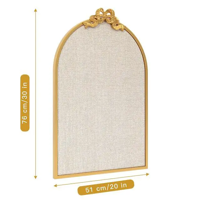 Alt view image 6 of 7 - Vintage Arched Cork Board with Bow 20X30 Large Decorative Bulletin Board with Linen for Walls, Gold Metal Pin Board for Notes, Photos & Reminders, Elegant Vision Board for Home & Office