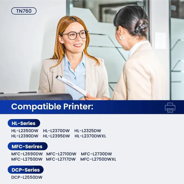 Alt view image 2 of 7 - 4PK TN760 Toner Black Replacement for Brother TN-760 TN 760 TN730 TN-730 | TN-730/TN-760 Works with HL-L2350DW L2395DW L2370DW MFC-L2710DW L2750DW DCP-L2550DW Printer (4PK TN-760 black toner)