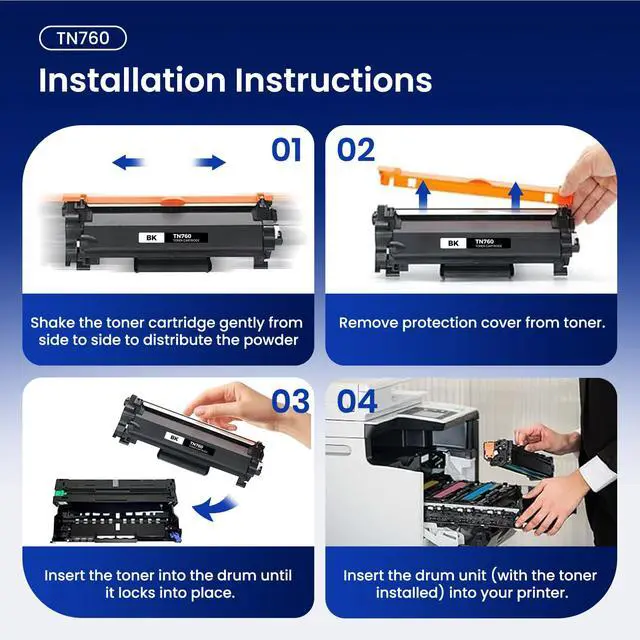 Alt view image 6 of 7 - 4PK TN760 Toner Black Replacement for Brother TN-760 TN 760 TN730 TN-730 | TN-730/TN-760 Works with HL-L2350DW L2395DW L2370DW MFC-L2710DW L2750DW DCP-L2550DW Printer (4PK TN-760 black toner)