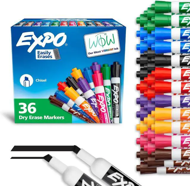 Main image of Dry Erase Markers, Low Odor Ink, Assorted Colors, Chisel Tip, 36 Count - Whiteboard, Calendar, Organization, Essential Supplies for Office, School, Classroom, Teachers (Pack of 6)