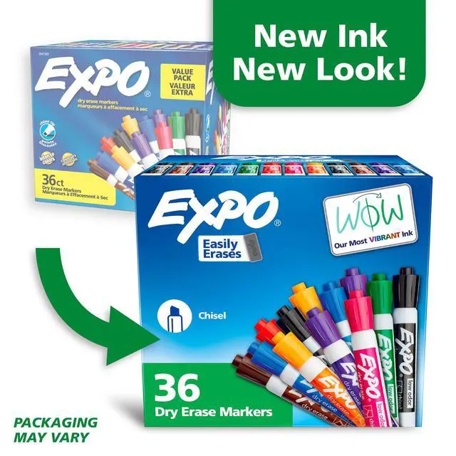 Alt view image 2 of 7 - Dry Erase Markers, Low Odor Ink, Assorted Colors, Chisel Tip, 36 Count - Whiteboard, Calendar, Organization, Essential Supplies for Office, School, Classroom, Teachers (Pack of 6)