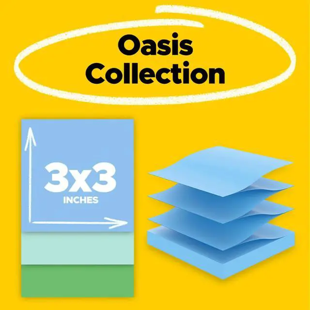 Alt view image 2 of 7 - 100% Recycled Paper Super Sticky Pop-up Notes, 2X The Sticking Power, 3x3 in, 6 Pads, 70 Sheets/Pad, Oasis Collection (R330R-6SST) (Pack of 12)
