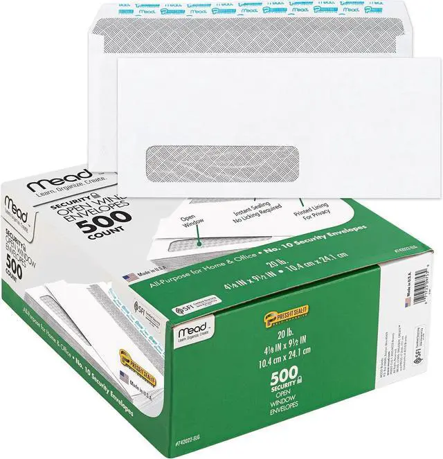 Main image of #10 Envelopes, Letter Size, 4-1/8" x 9-1/2", Security Printed Lining for Privacy, Press-It Seal-It Self Adhesive Closure, Left Viewing Window Mailing Envelopes, 500 Count (742022) | (Pack of 5)
