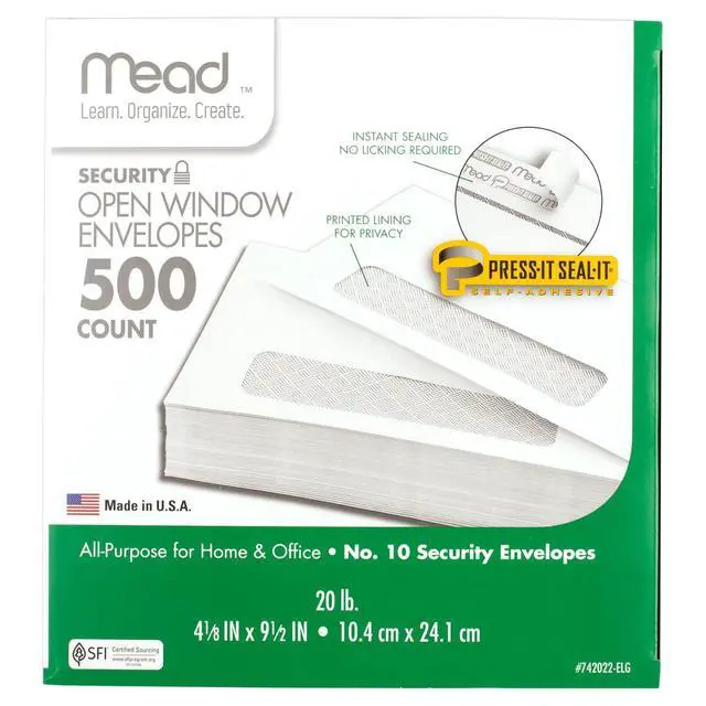 Alt view image 6 of 6 - #10 Envelopes, Letter Size, 4-1/8" x 9-1/2", Security Printed Lining for Privacy, Press-It Seal-It Self Adhesive Closure, Left Viewing Window Mailing Envelopes, 500 Count (742022) | (Pack of 5)