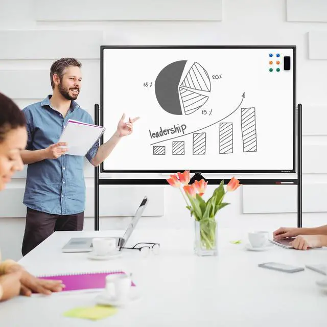 Alt view image 6 of 7 - Large Dry-Erase Rolling Magnetic Whiteboard - 48 x 32 Inches Dry Erase Board with Stand Height Adjust Double Sides Mobile White Board Easel on Wheels with 25 Sheets Paper Pad Office, Home & Classroom
