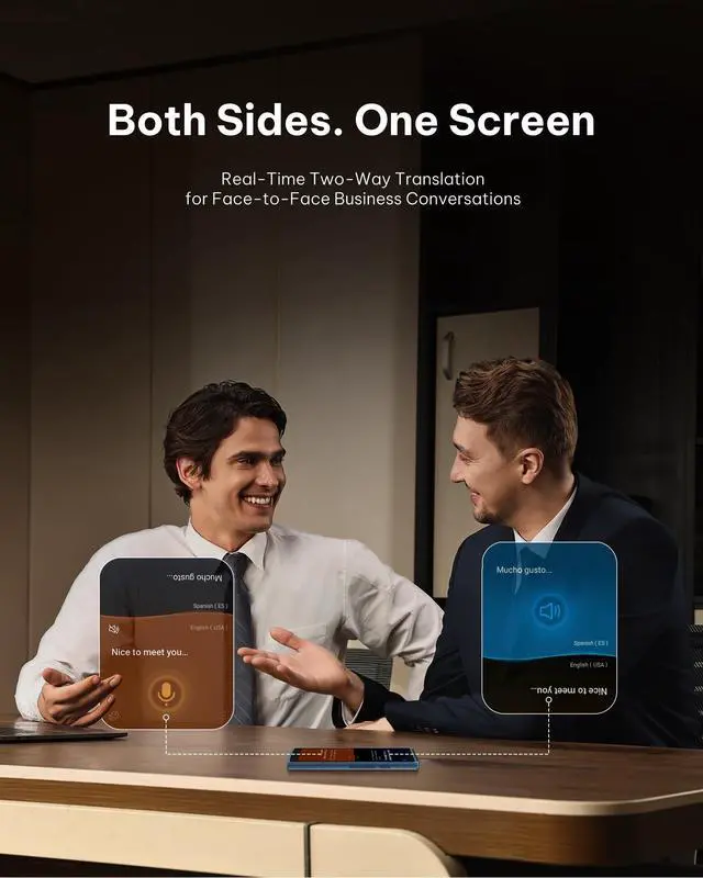 Alt view image 2 of 7 - AI Language Translator Device 2-Year Free Global Data & Real-Time Voice Translation Device, HIPAA-Compliant, 60 Languages & 18 Offline Packs for Business and Travel, Blue