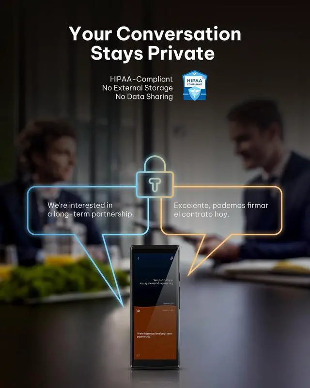 Alt view image 3 of 7 - AI Language Translator Device 2-Year Free Global Data & Real-Time Voice Translation Device, HIPAA-Compliant, 60 Languages & 18 Offline Packs for Business and Travel, Black