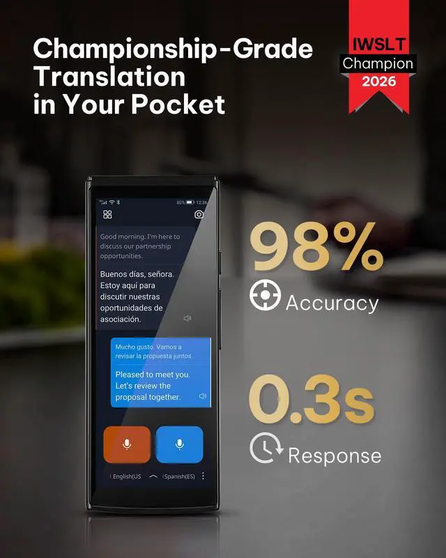 Alt view image 2 of 7 - AI Language Translator Device 2-Year Free Global Data & Real-Time Voice Translation Device, HIPAA-Compliant, 60 Languages & 18 Offline Packs for Business and Travel, Black