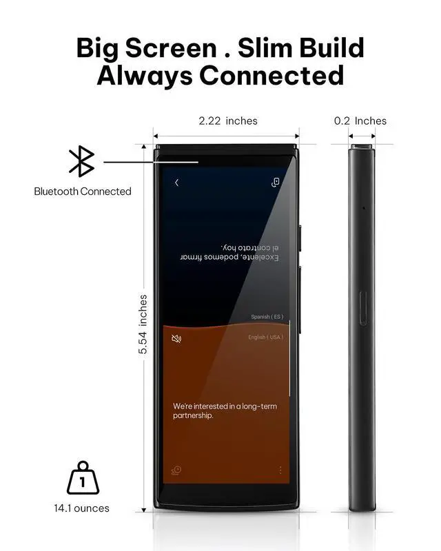 Alt view image 7 of 7 - AI Language Translator Device 2-Year Free Global Data & Real-Time Voice Translation Device, HIPAA-Compliant, 60 Languages & 18 Offline Packs for Business and Travel, Black