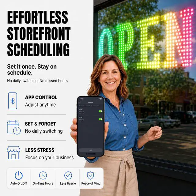 Alt view image 3 of 7 - 48" x 17" Led Open Signs for Business,Smart App & Remote Control, Timer, Custom Colors & Brightness High Visibility for Storefronts Restaurants, Bars, Salons, Cafes, Retail Shop