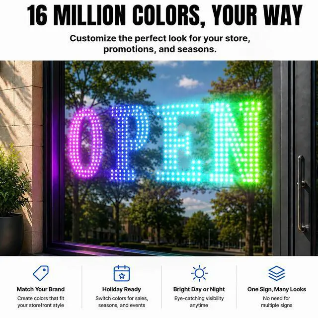 Alt view image 2 of 7 - 48" x 17" Led Open Signs for Business,Smart App & Remote Control, Timer, Custom Colors & Brightness High Visibility for Storefronts Restaurants, Bars, Salons, Cafes, Retail Shop