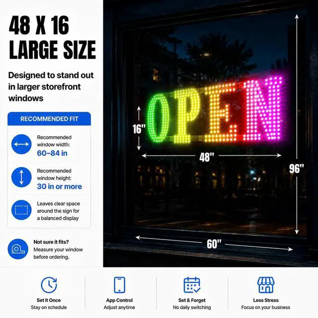 Alt view image 5 of 7 - 48" x 17" Led Open Signs for Business,Smart App & Remote Control, Timer, Custom Colors & Brightness High Visibility for Storefronts Restaurants, Bars, Salons, Cafes, Retail Shop