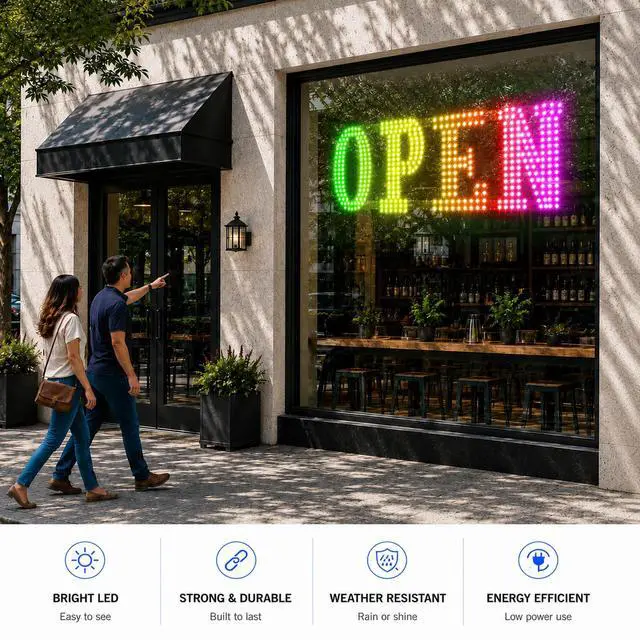 Alt view image 6 of 7 - 48" x 17" Led Open Signs for Business,Smart App & Remote Control, Timer, Custom Colors & Brightness High Visibility for Storefronts Restaurants, Bars, Salons, Cafes, Retail Shop
