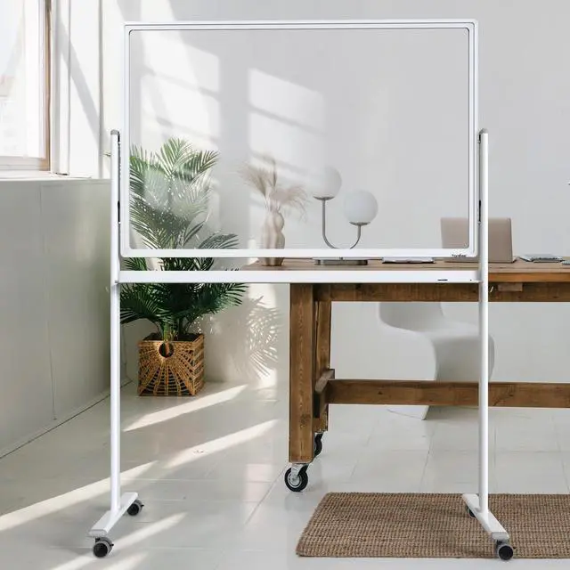 Main image of Rolling Whiteboard 48x32 Clear Glass Dry Erase Board on Wheels | Clear Tempered Glass, Dry Erase, With Chart Paper, Free-Standing, Ideal for Office, Classroom, School, Home, Homeschooling
