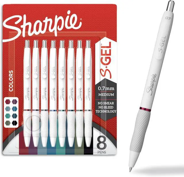 Main image of S-Gel Pens, Fashion Barrel White Pearl, Medium Point (0.7mm), Bold Ink Colors, 8 Count (Pack of 6)