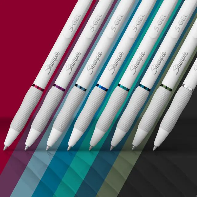 Alt view image 4 of 7 - S-Gel Pens, Fashion Barrel White Pearl, Medium Point (0.7mm), Bold Ink Colors, 8 Count (Pack of 6)