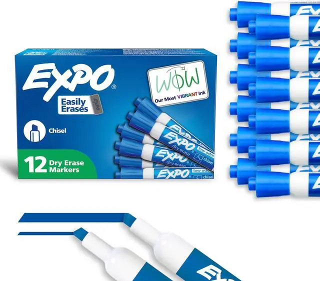 Main image of Dry Erase Markers, Low Odor Ink, Blue, Chisel Tip, Whiteboard, Calendar, Organization, Essential Supplies for Office, School, Classroom, Teachers (Pack of 144)