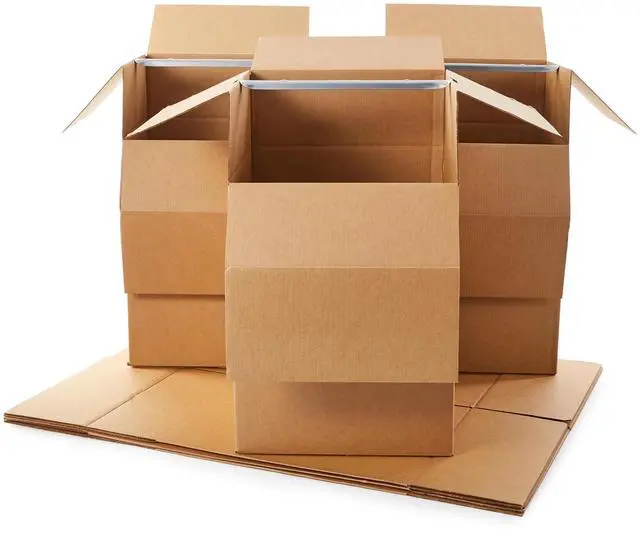 Main image of Strong Cardboard Wardrobe Moving Boxes with Hanging Bar, Handles for Packing Clothes, 24" x 24" x 40", Brown, 6-Pack