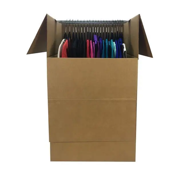 Alt view image 4 of 7 - Strong Cardboard Wardrobe Moving Boxes with Hanging Bar, Handles for Packing Clothes, 24" x 24" x 40", Brown, 6-Pack
